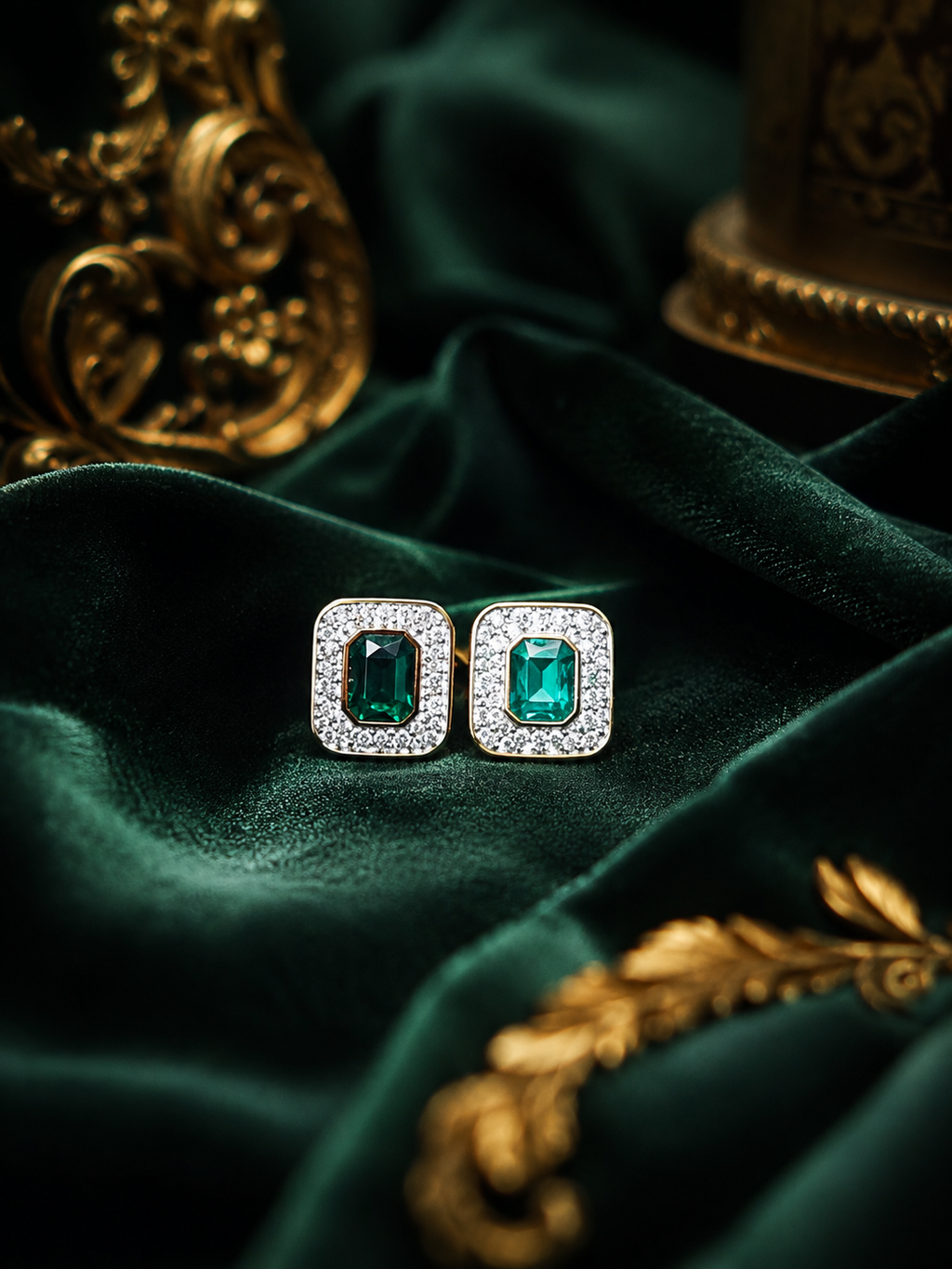 Emerald Luxe Halo Stud Earrings - Plakito