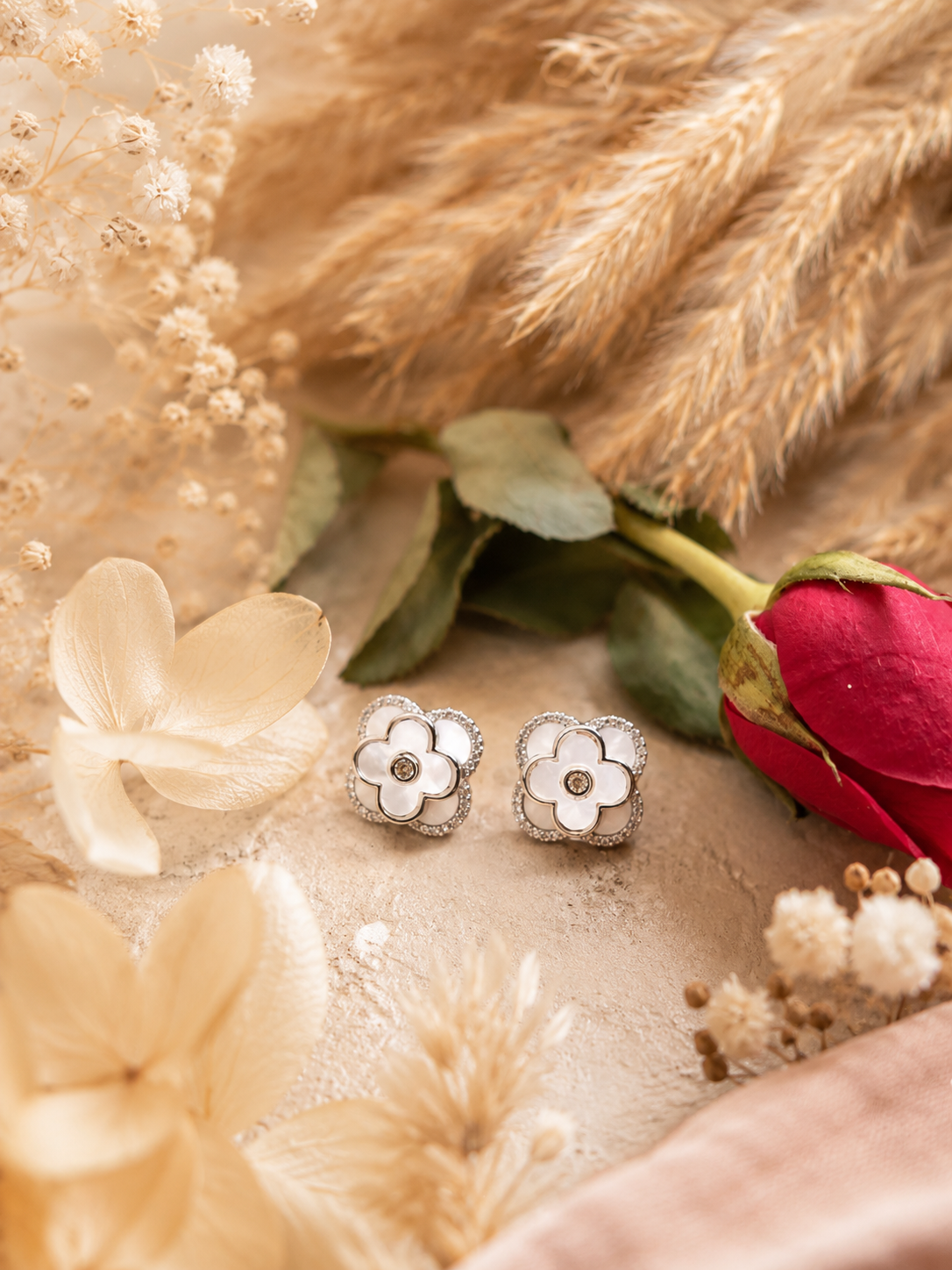 Ivory Bloom Floral Stud Earrings