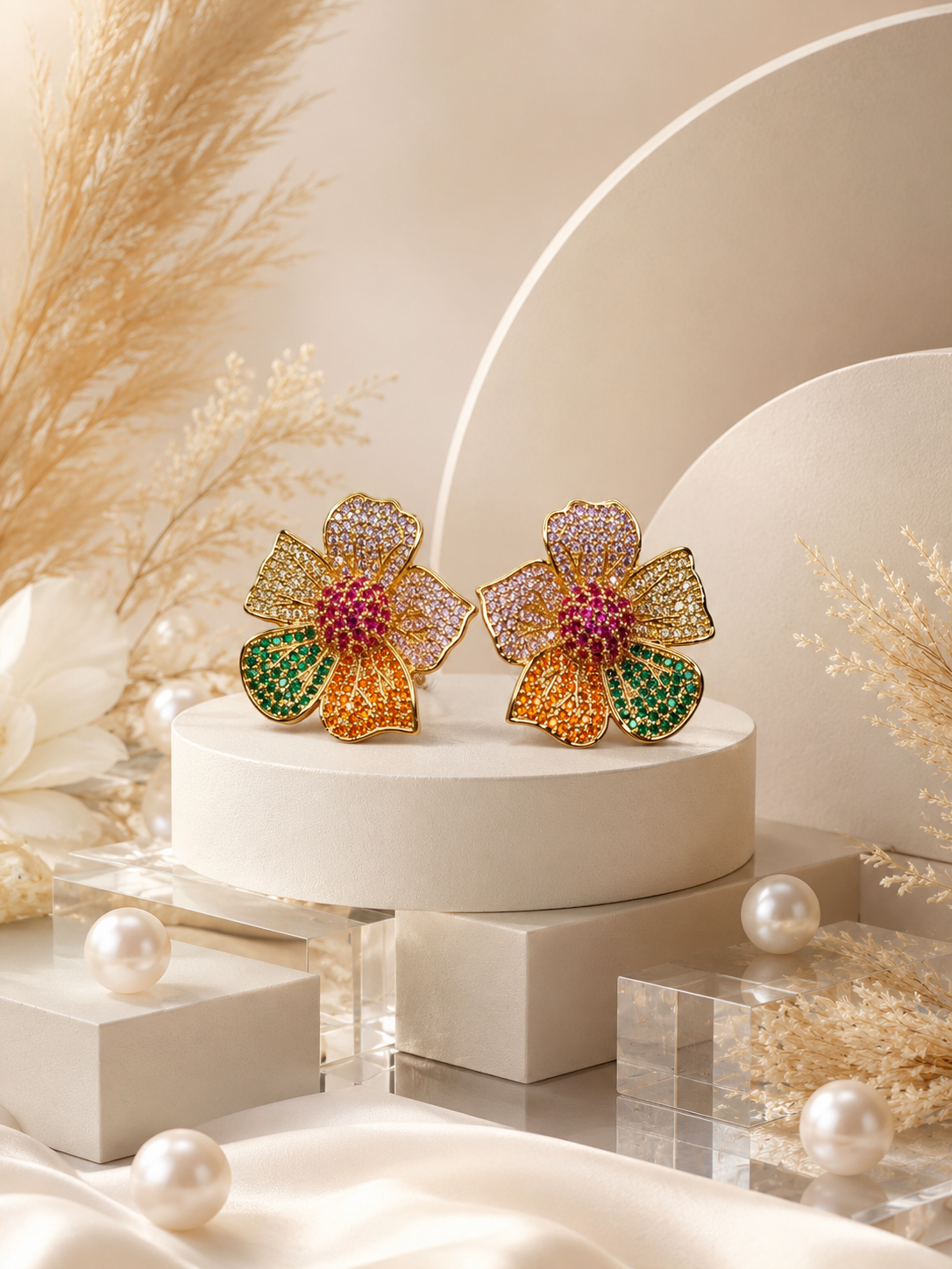 Multicolor Bloom Floral Stud Earrings